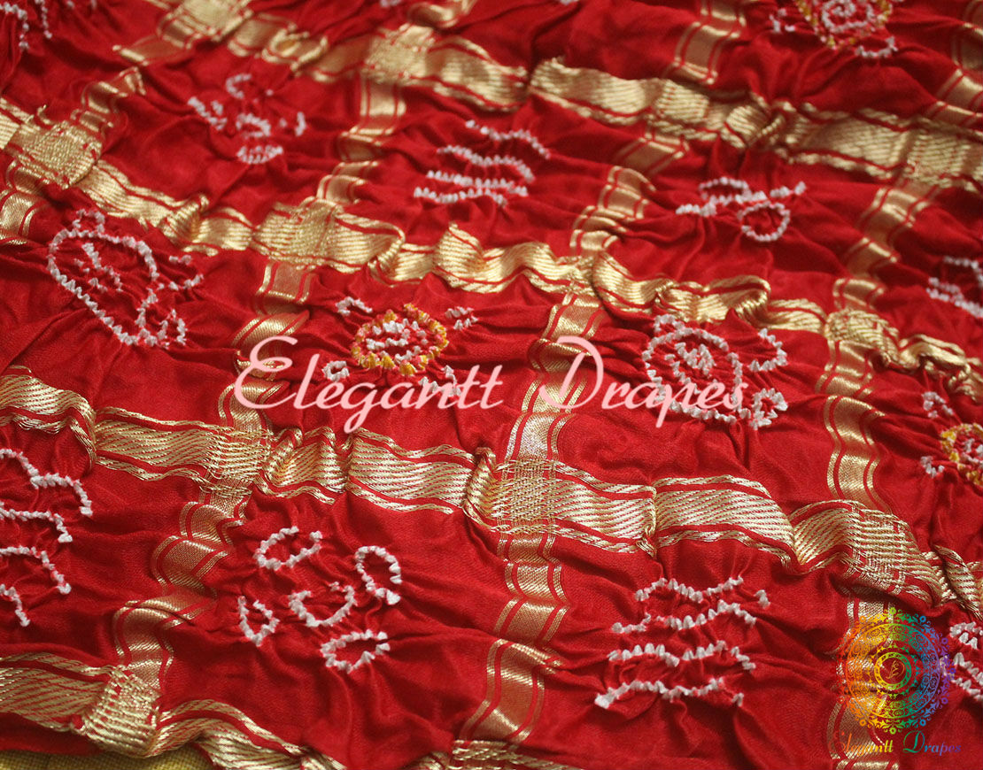 Red Pure Gaji Silk Bandhani Gharchola Dupatta – Elegantt Drapes