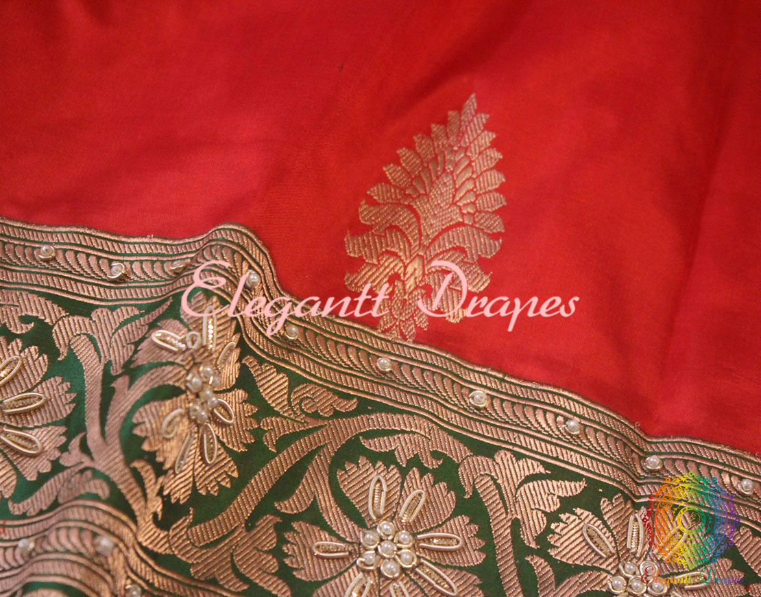 Red Pure Banarasi Katan Silk Kadhuwa Saree