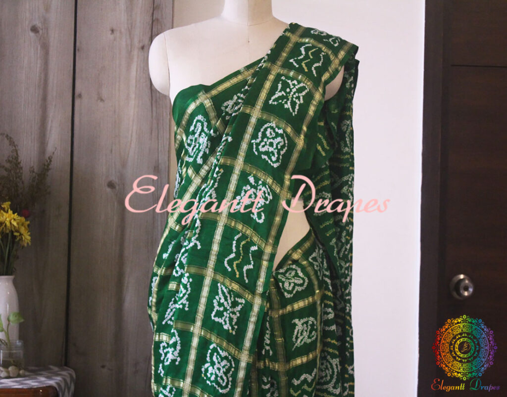 Green Gharchola Pure Gaji Silk Bandhani Saree – Elegantt Drapes
