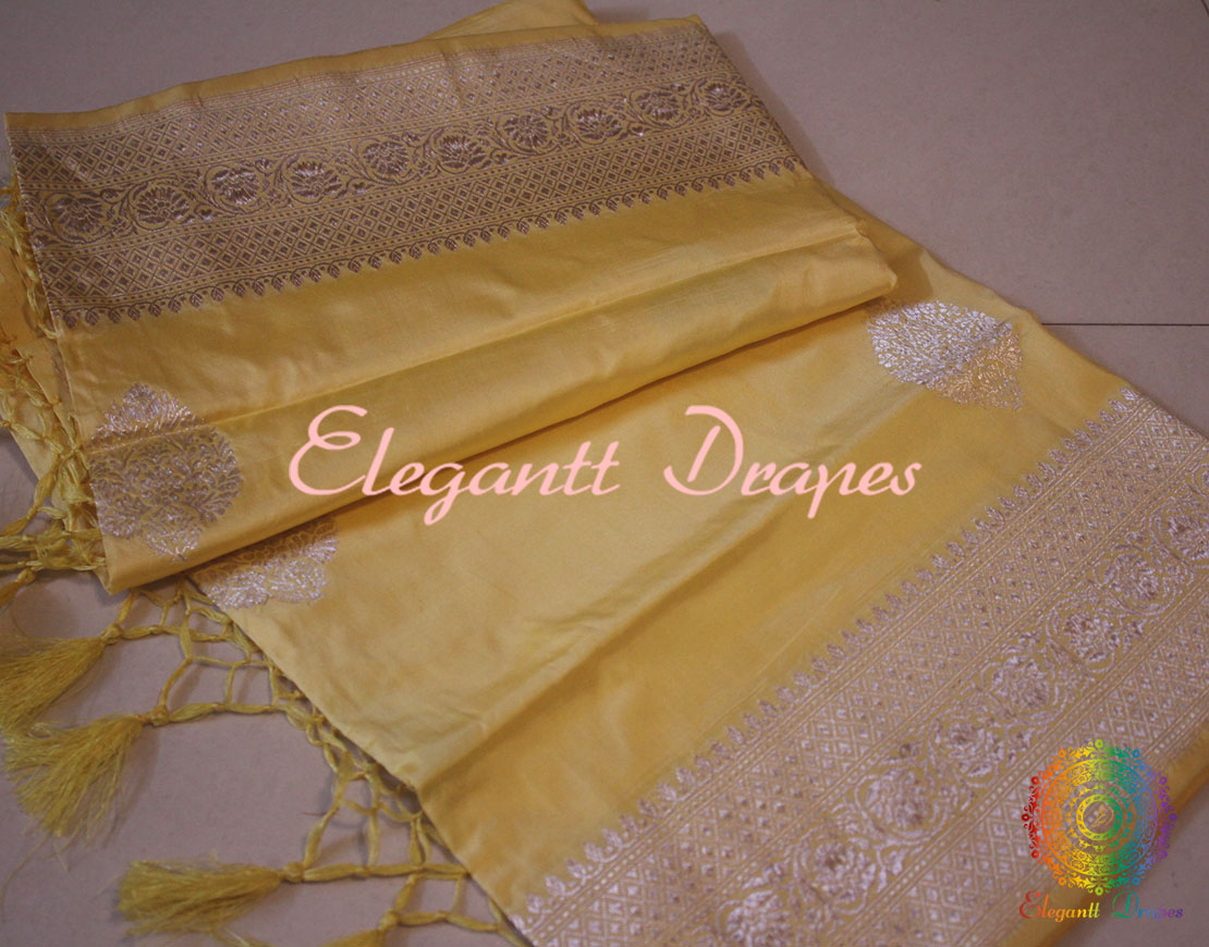 Yellow Banarasi Handloom Pure Katan Silk Sona Rupa Dupatta