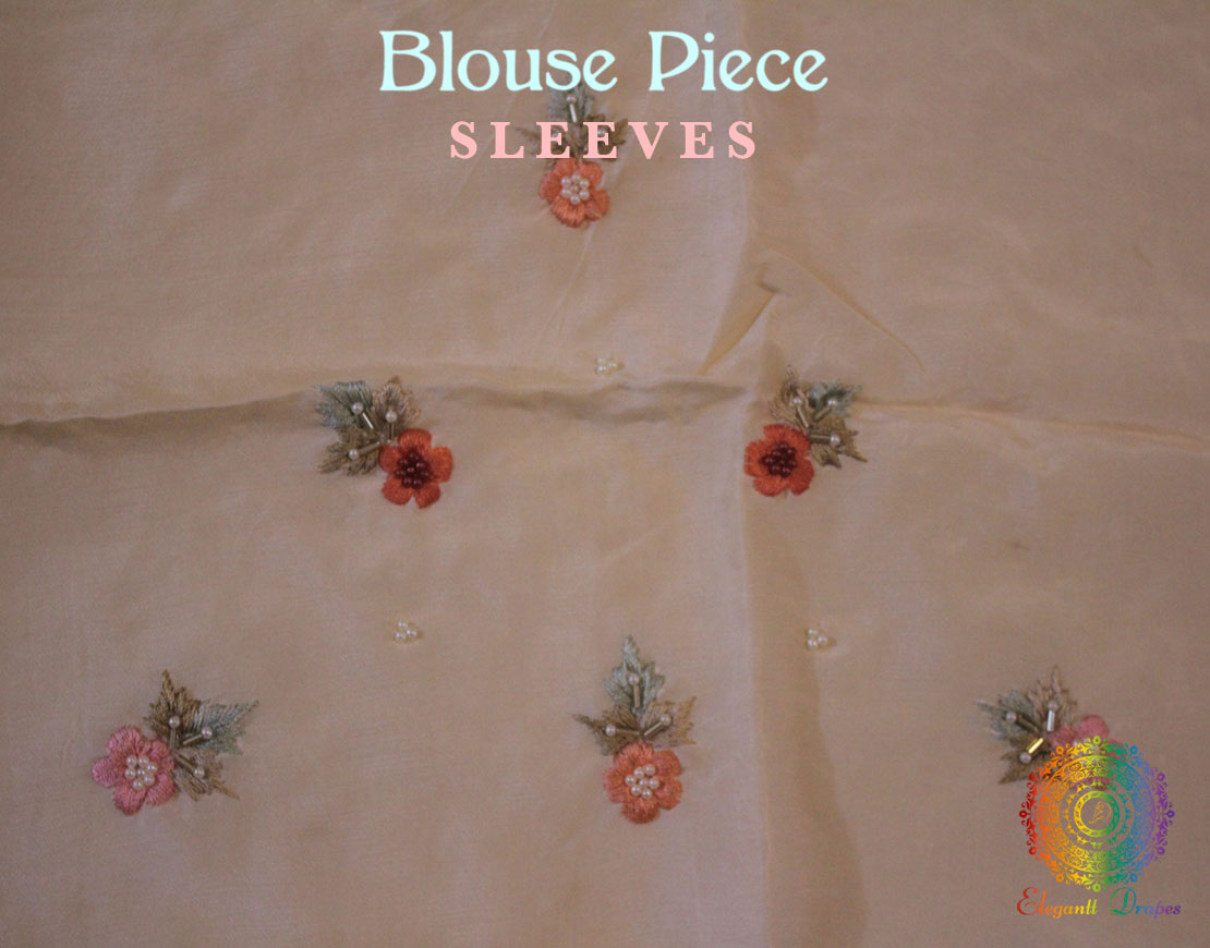 Beige Pure Organza Silk Hand Embroidered Saree