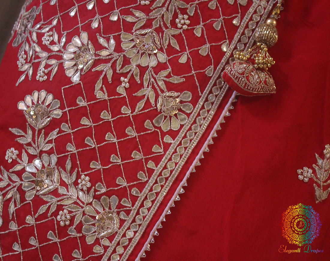 Bridal Red Soft Silk Gota Patti Handwork Saree