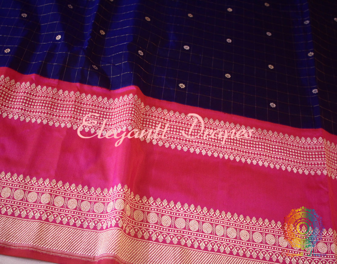 Blue Banarasi Handloom Pure Katan Silk Kadhiyal Saree