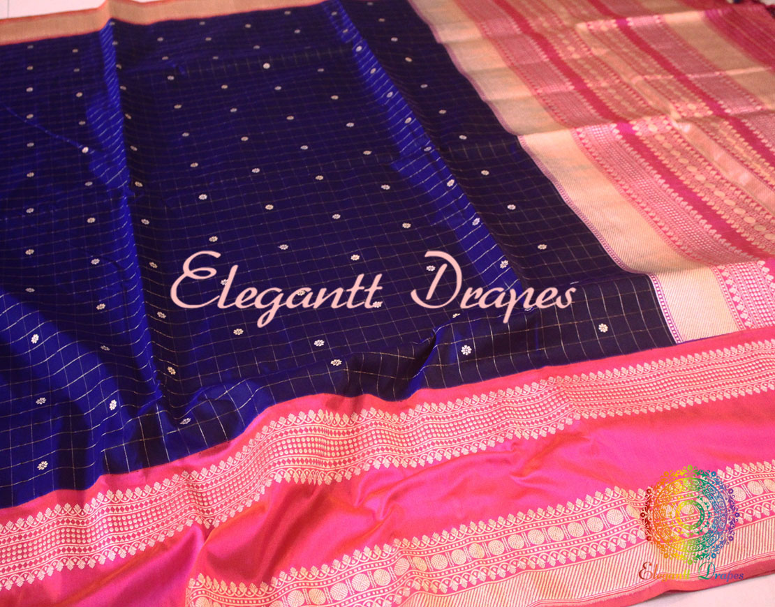 Blue Banarasi Handloom Pure Katan Silk Kadhiyal Saree
