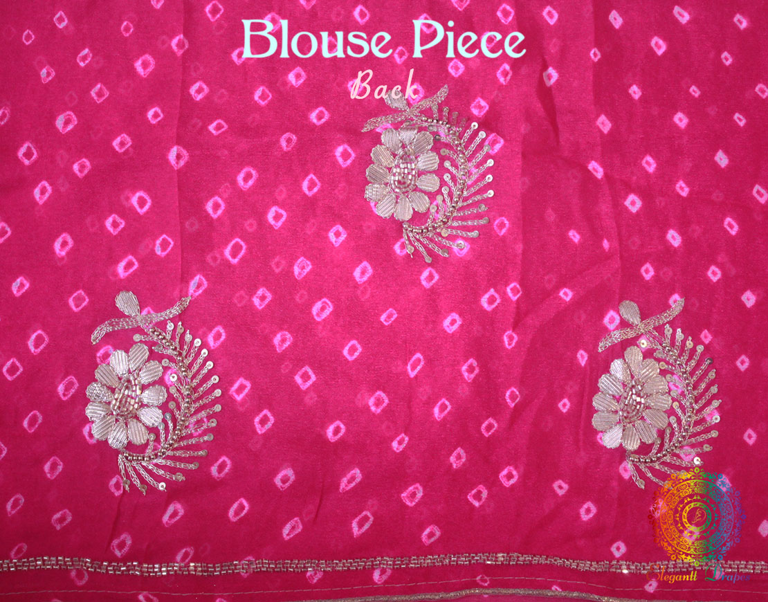 Pink Pure Crepe Bandhej Gota Patti Handwork Saree