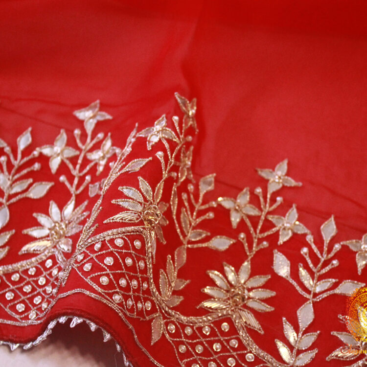 Red Pure Organza Gota Patti Zardozi Handwork Saree