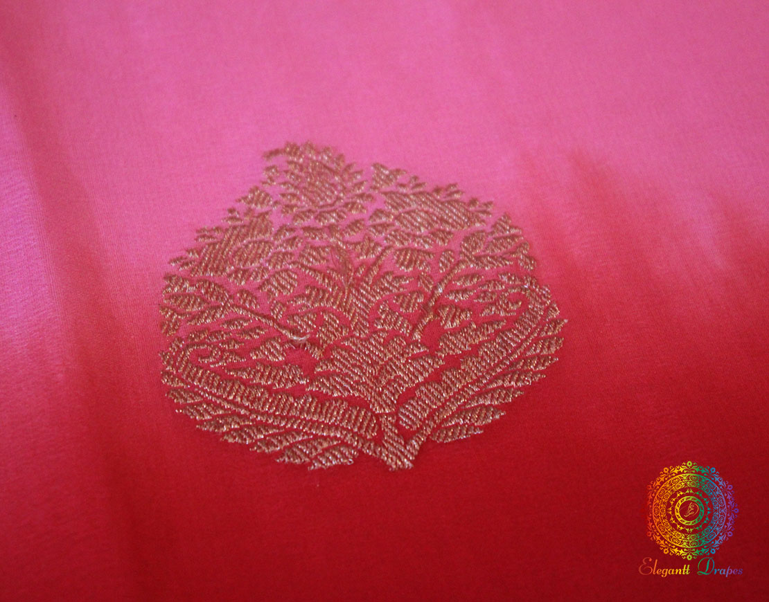 Red Pink Kadhuwa Weave Banarasi Handloom Georgete Saree