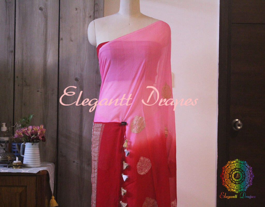 Red Pink Kadhuwa Weave Banarasi Handloom Georgete Saree