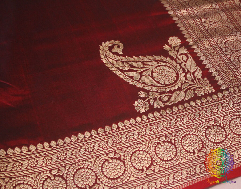 Maroon Banarasi Handloom Pure Katan Silk Konia Saree