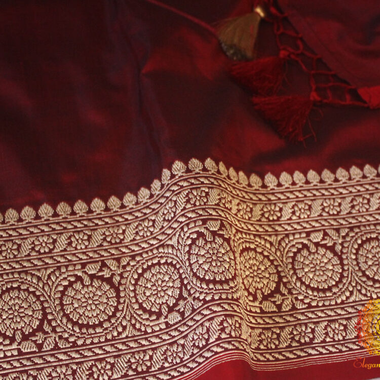 Maroon Banarasi Handloom Pure Katan Silk Konia Saree