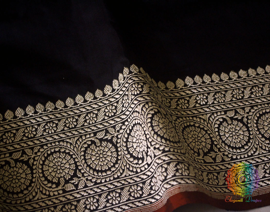 Black Banarasi Handloom Pure Katan Silk Konia Saree