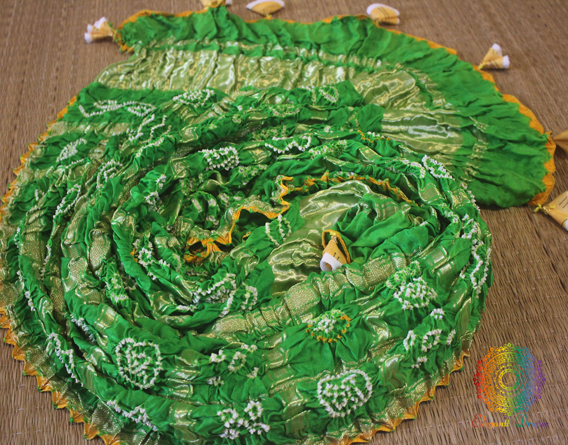 Green Pure Gaji Silk Bandhani Gharchola Dupatta