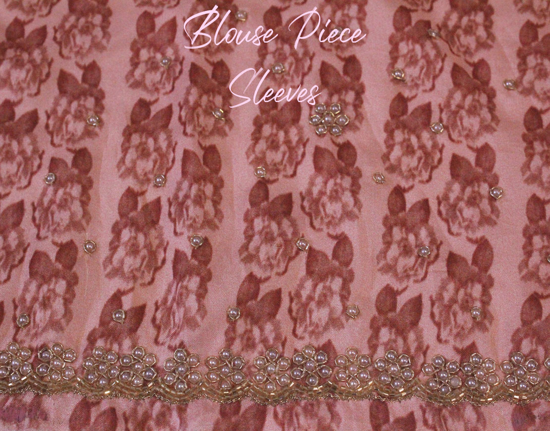 Blush Pink Floral Printed Pure Organza Handwork Saree