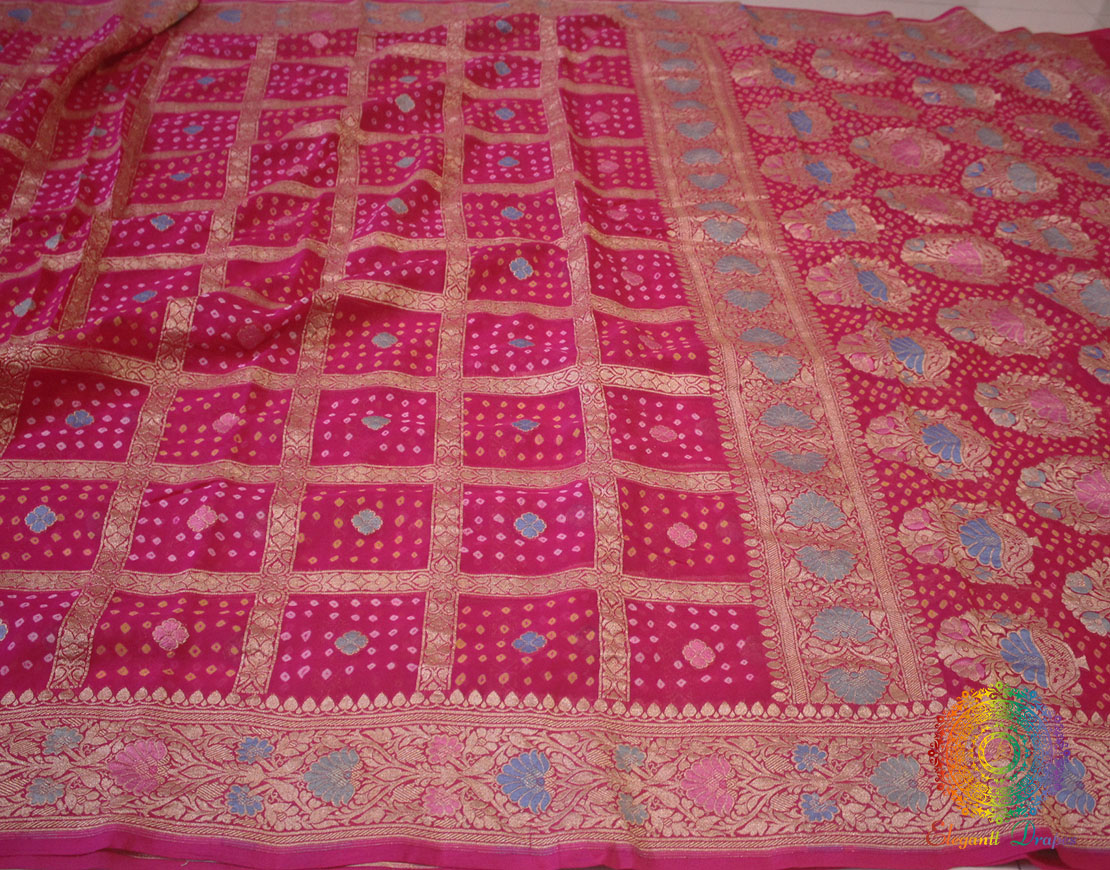 Pink Pure Banarasi Georgette Meenakari Bandhani Saree