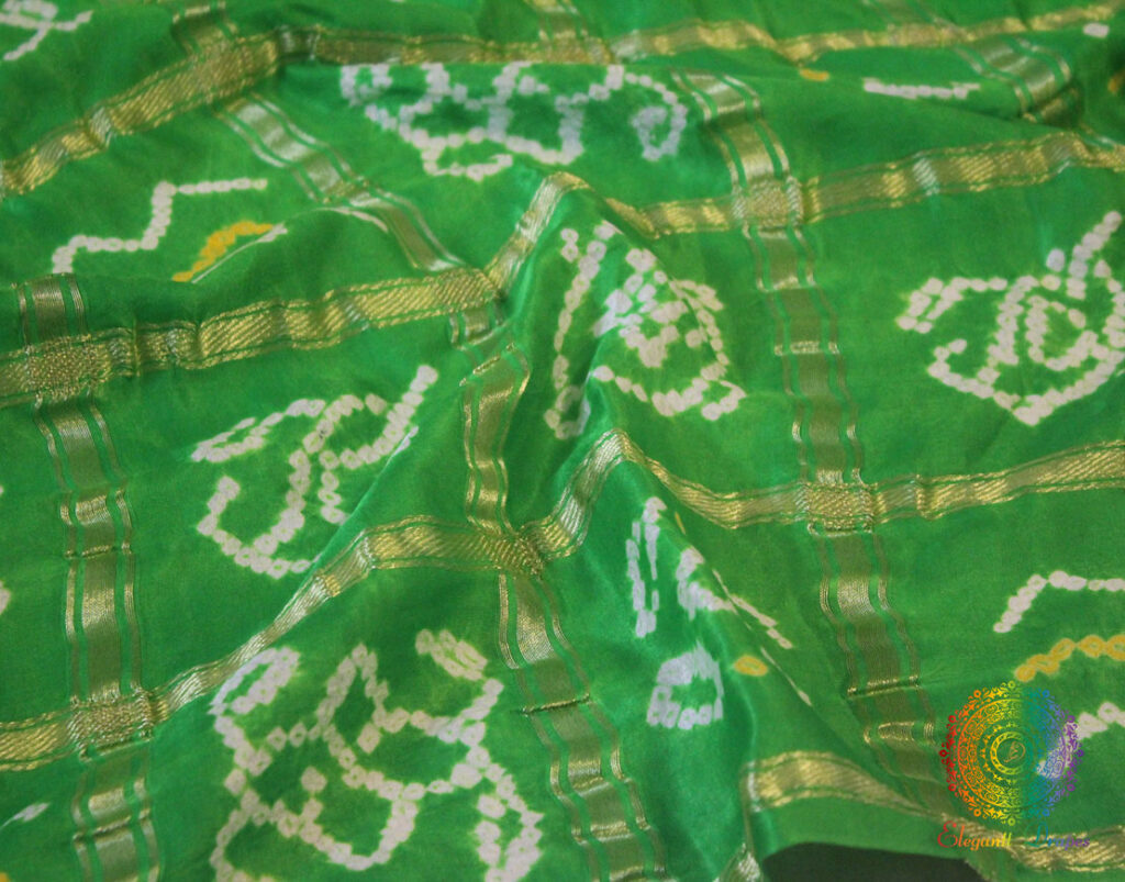 Parrot Green Gharchola Pure Gaji Silk Bandhani Saree