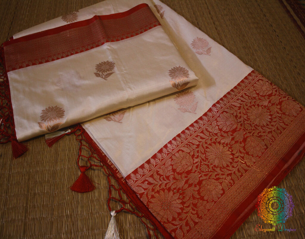 Off White Banarasi Handloom Pure Katan Silk Saree