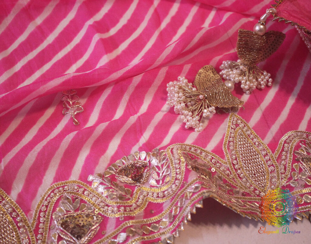 Pretty Pink Leharia Gota Patti Handwork Saree
