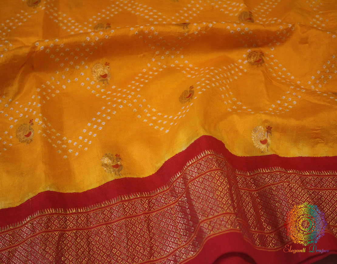 Mustard Pure Silk Paithani Bandhani Saree