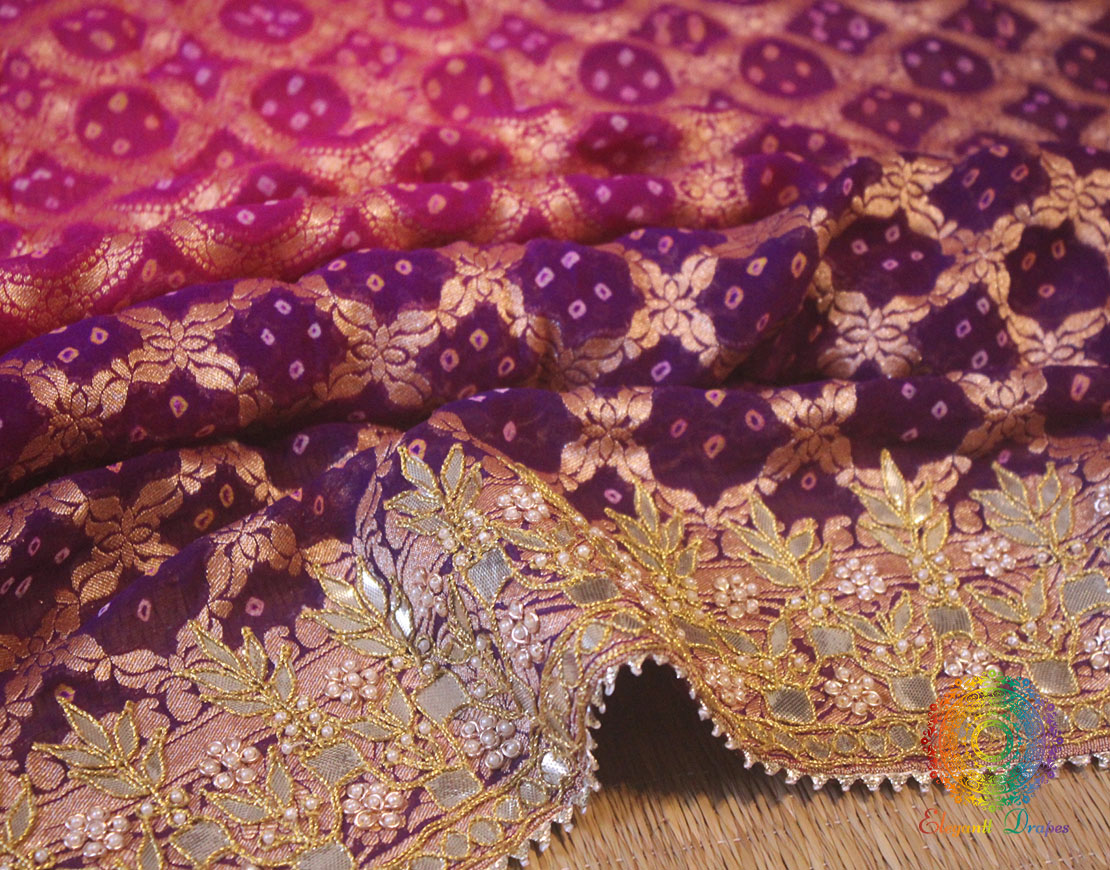 Shaded Purple Pure Banarasi Georgette Bandhani Gota Work Saree