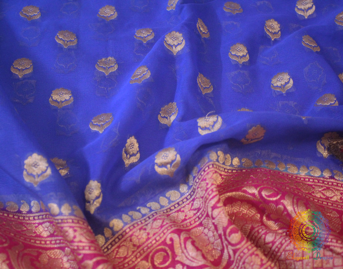 Blue Handwoven Banarasi Pure Khaddi Georgette Saree