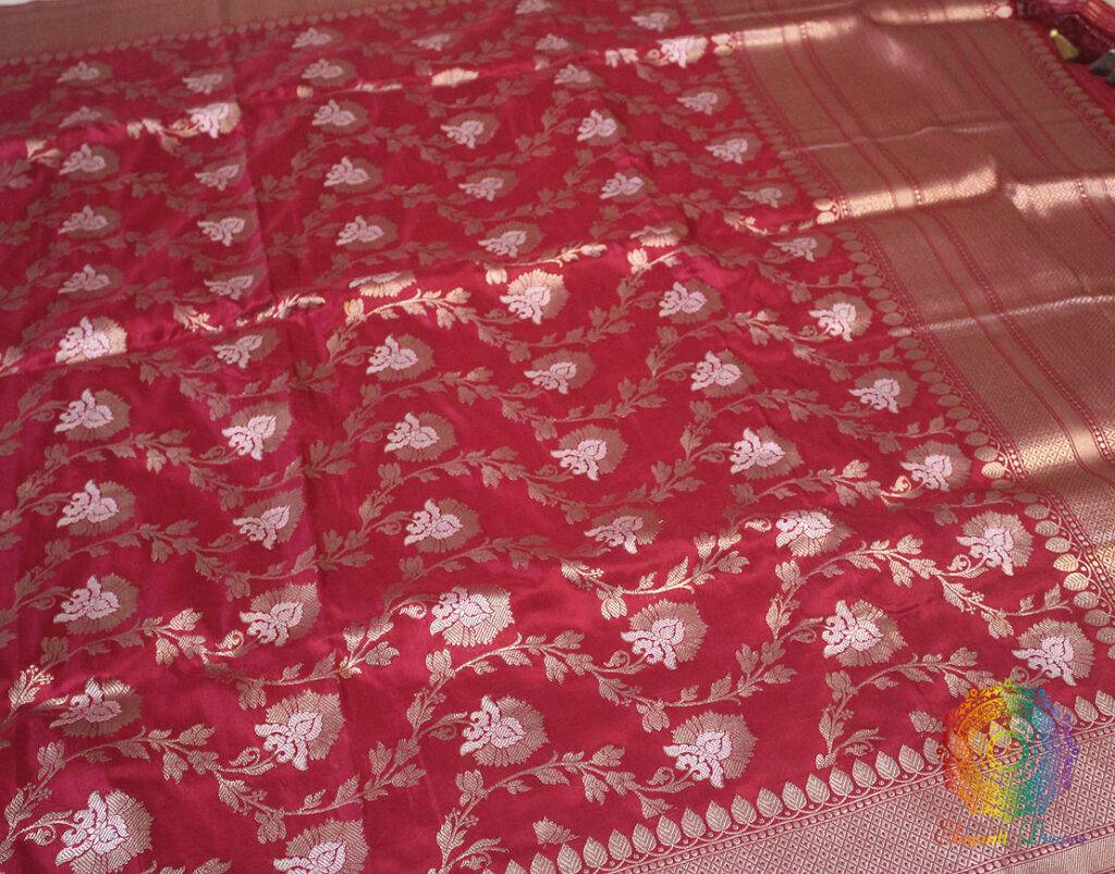 Deep Pink Banarasi Handloom Pure Katan Silk Jungla Dupatta