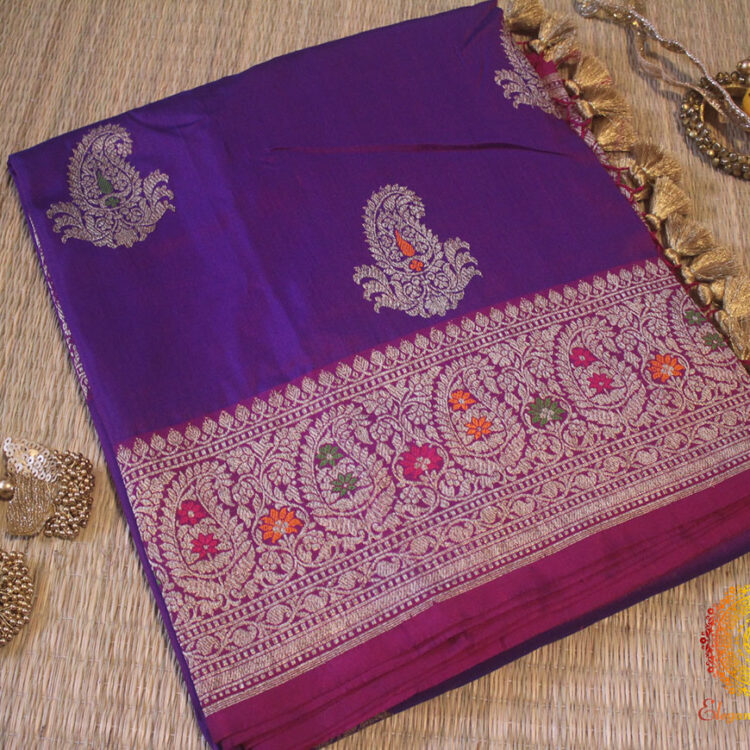 Purple Banarasi Handloom Pure Katan Silk Ektara Saree