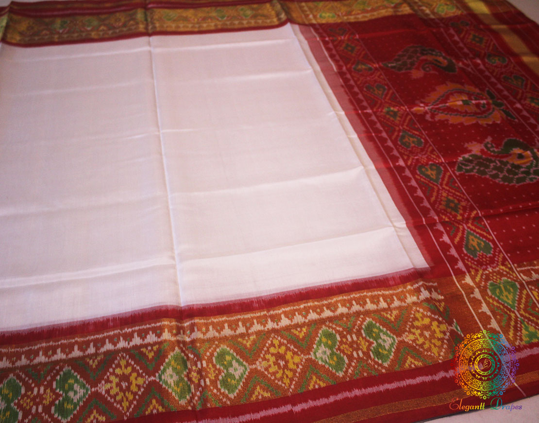 White Red Pure Silk Rajkot Patola Saree