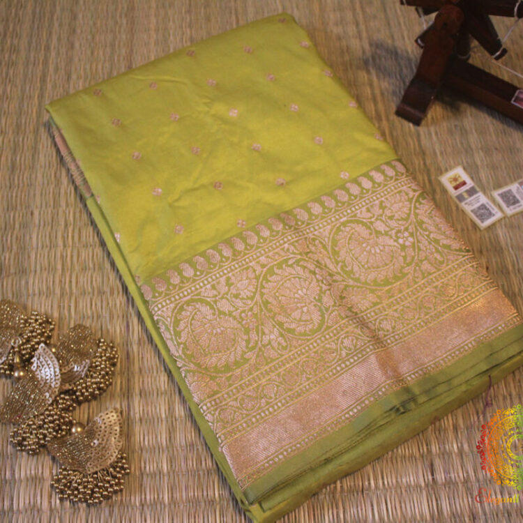 Lime Green Banarasi Handloom Pure Katan Silk Saree