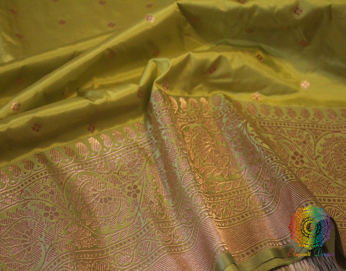 Lime Green Banarasi Handloom Pure Katan Silk Saree