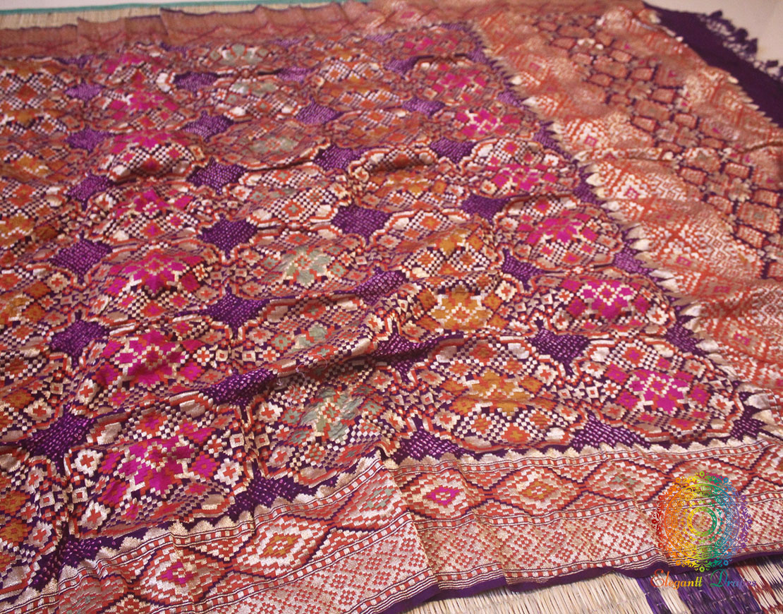 Purple Banarasi Handloom Georgette Patola Bandhani Dupatta