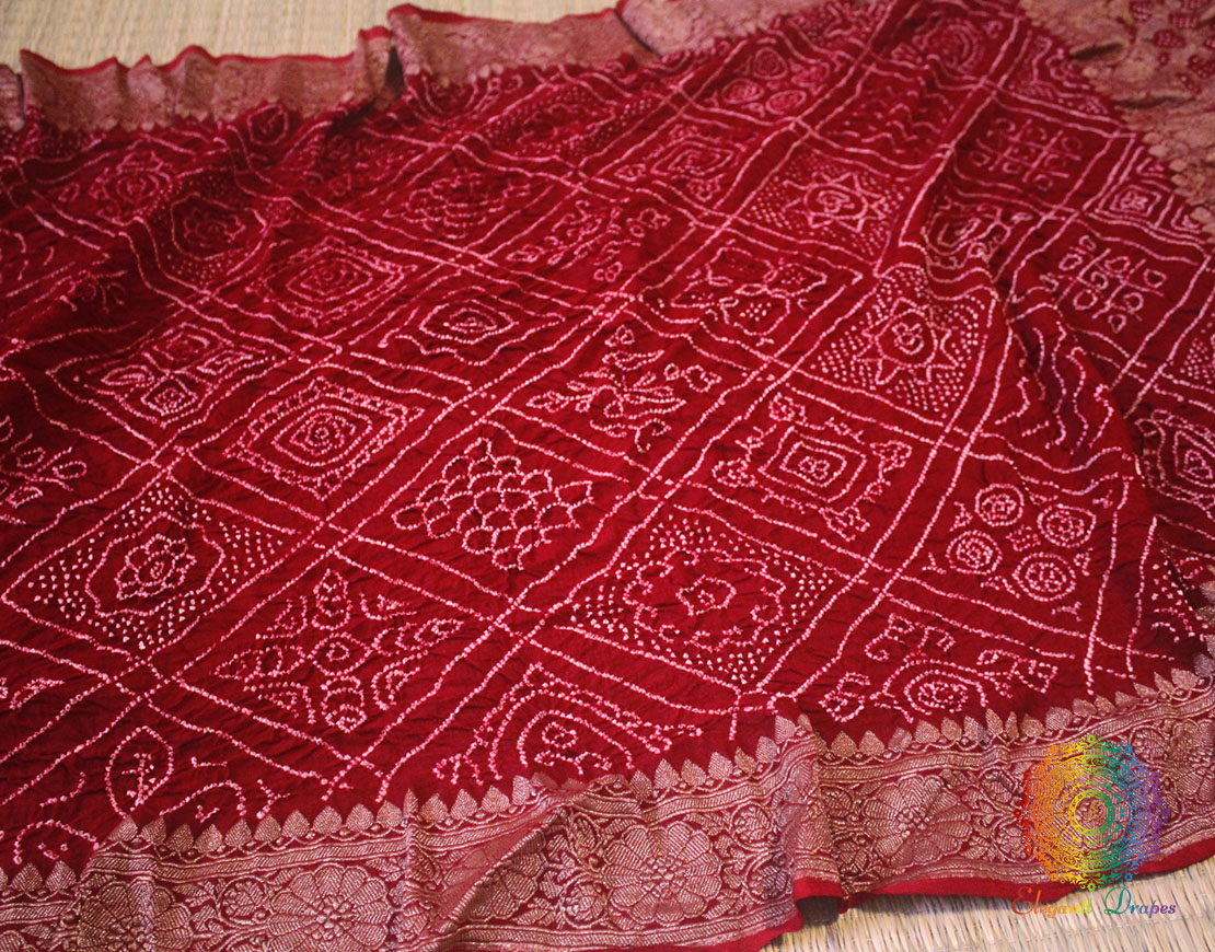 Deep Red Pure Banarasi Georgette Bareek Bandhej Dupatta