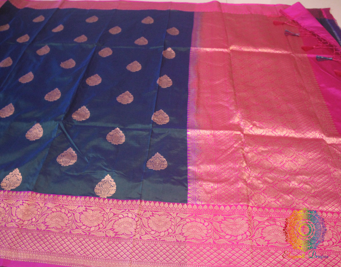 Handwoven Turquoise Pure Banarasi Katan Silk Saree