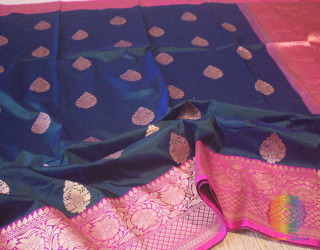 Handwoven Turquoise Pure Banarasi Katan Silk Saree