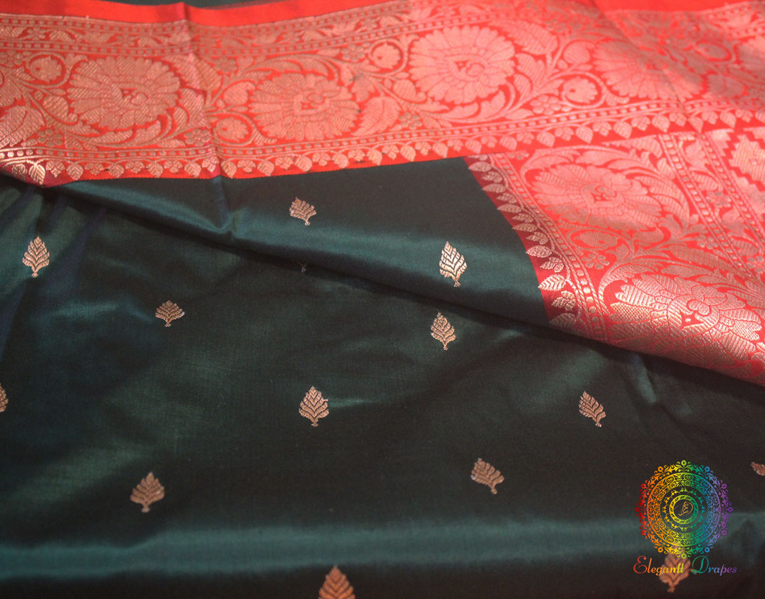 Green Red Pure Banarasi Katan Silk Kadhuwa Saree