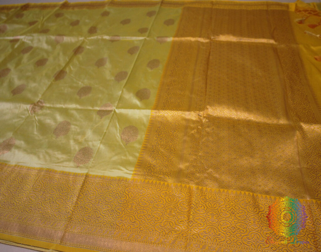 Lime Yellow Pure Banarasi Katan Silk Kadhuwa Saree