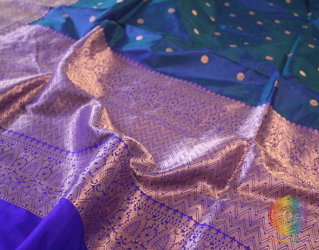 Turquoise Pure Banarasi Katan Silk Kadhuwa Saree