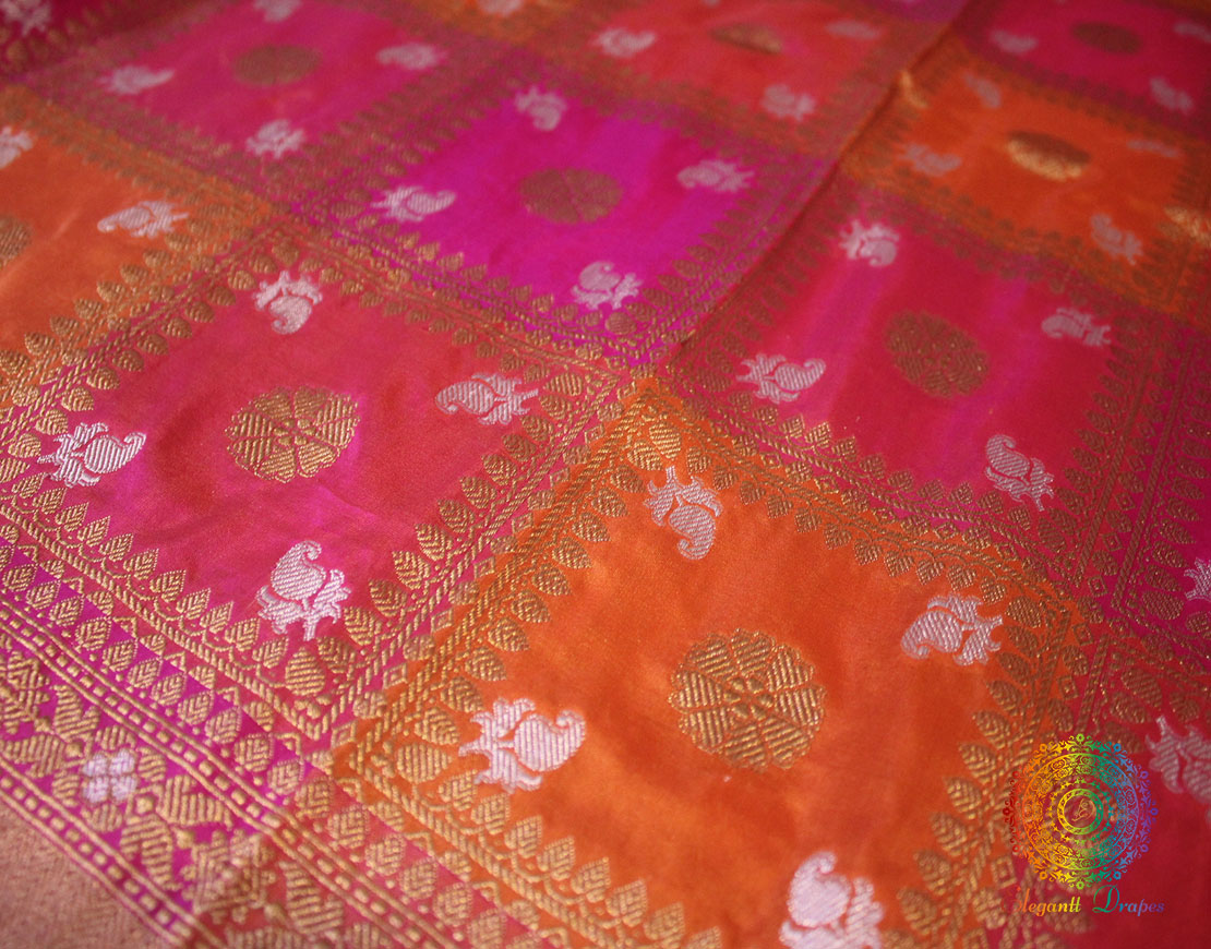 Pink Shaded Banarasi Handloom Pure Katan Silk Rangkat Saree