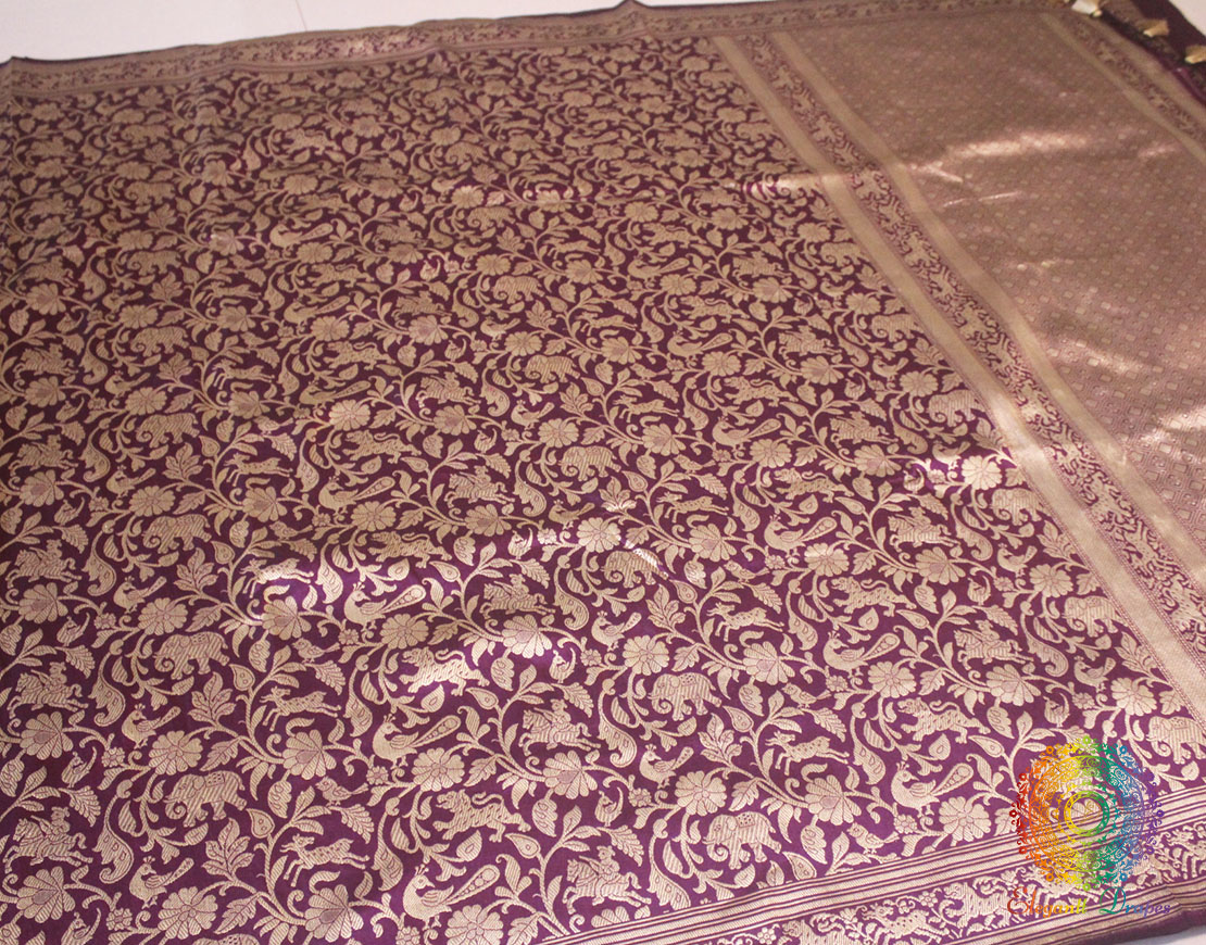 Purple Pure Banarasi Katan Silk Shikargah Saree