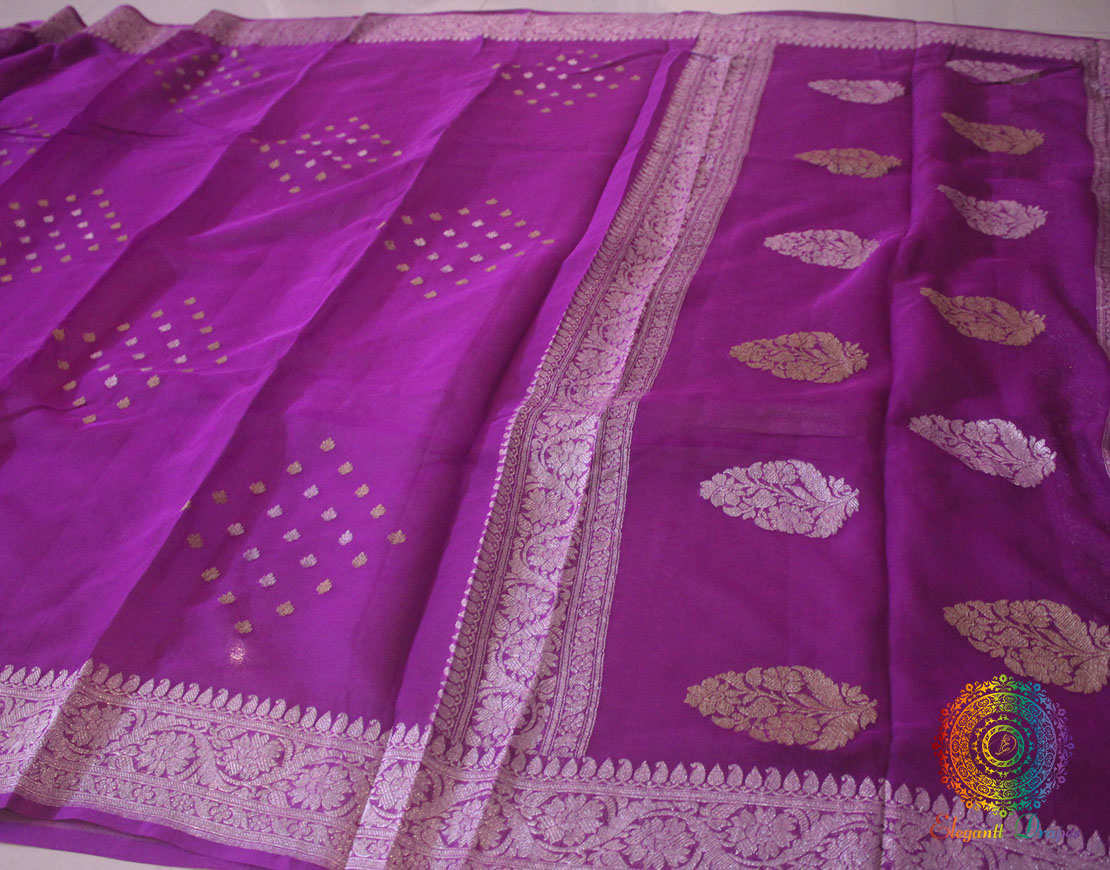 Handwoven Purple Banarasi Georgette Kadhuwa Saree