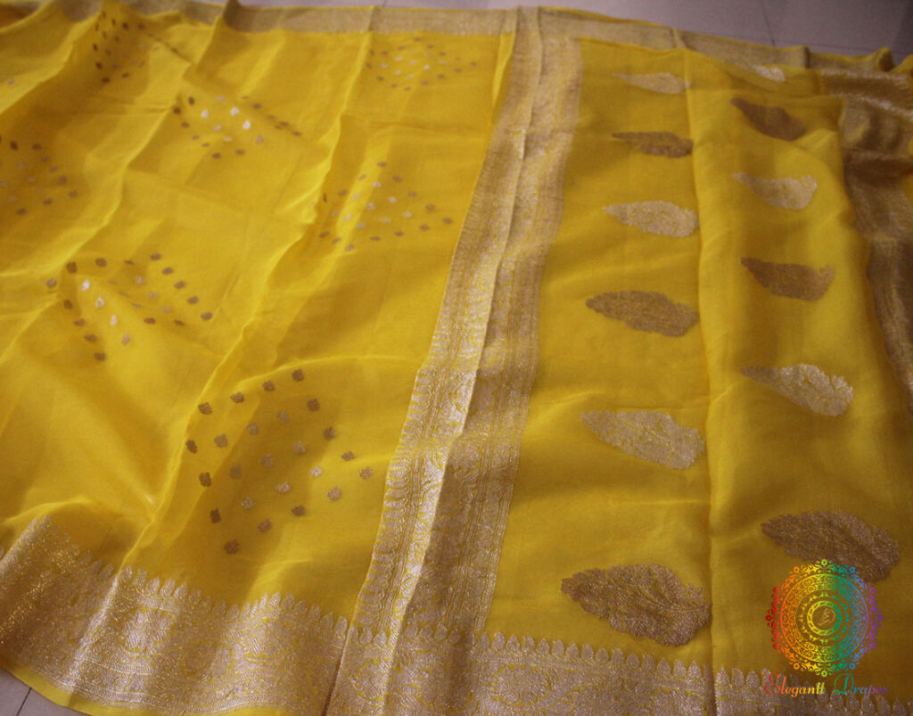 Sunshine Yellow Banarasi Khaddi Georgette Kadhuwa Saree