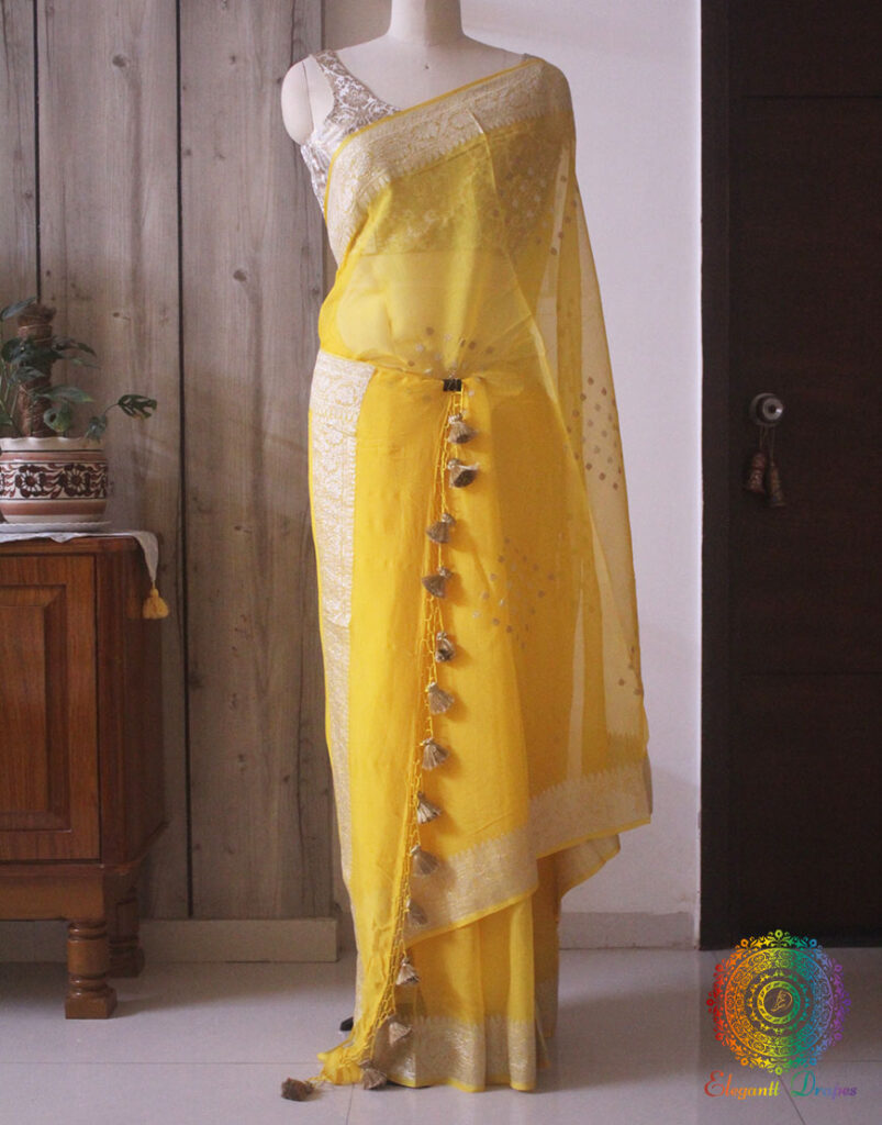 Sunshine Yellow Banarasi Khaddi Georgette Kadhuwa Saree
