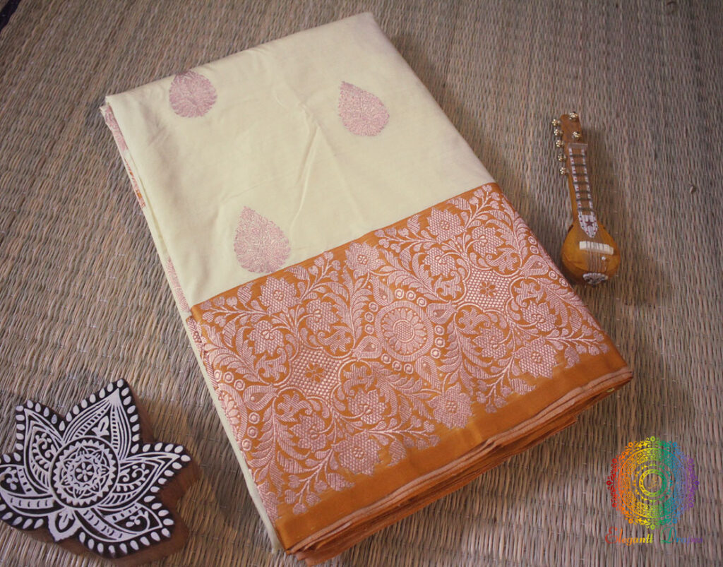 Pale Yellow Pure Banarasi Katan Silk Kadhuwa Saree