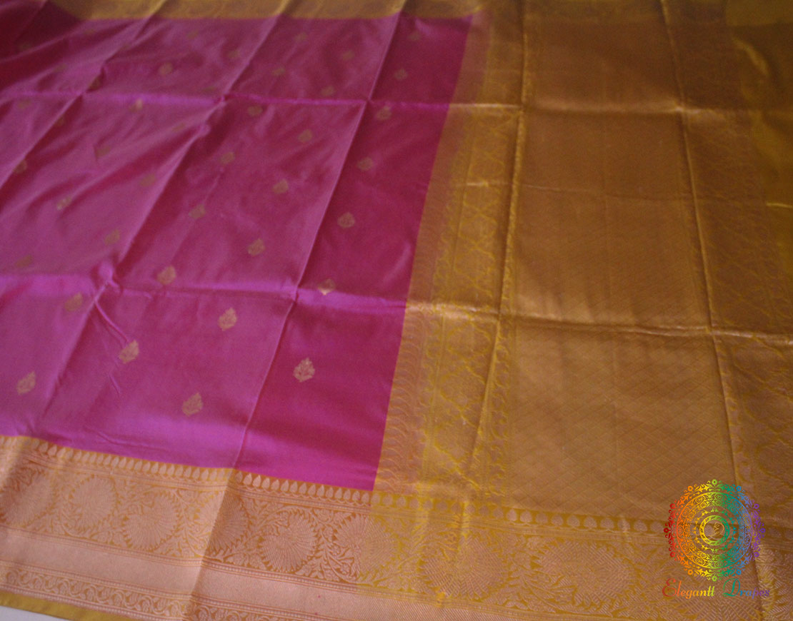 Pink Mustard Pure Banarasi Katan Silk Kadhuwa Saree
