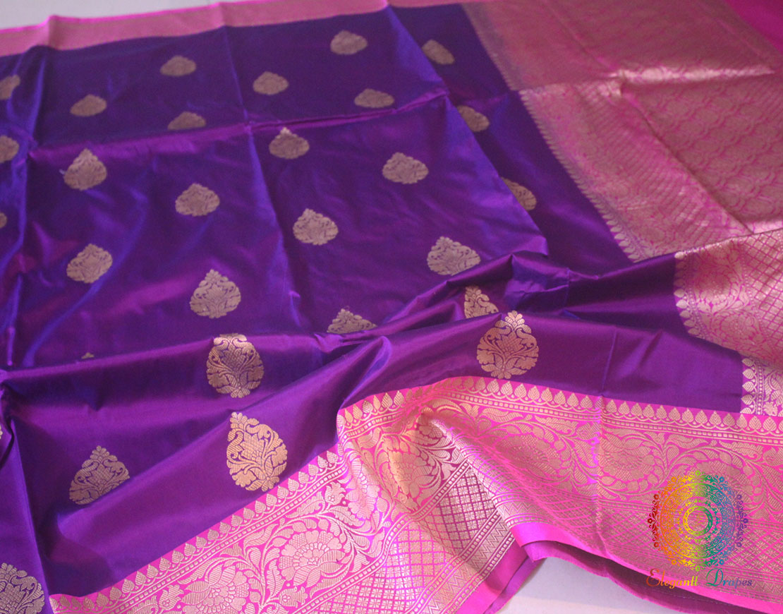 Purple Pink Pure Katan Silk Banarasi Handloom Saree