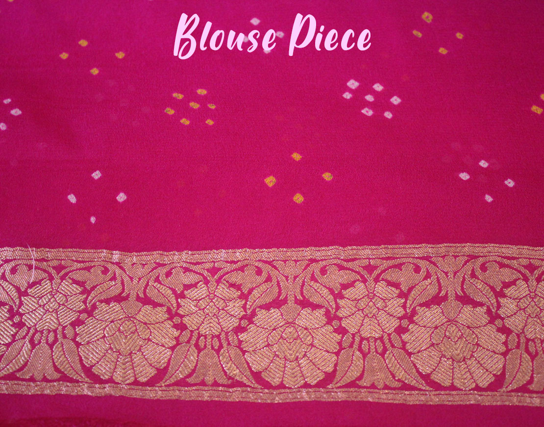 Pink Orange Pure Banarasi Khaddi Georgette Bandhani Saree