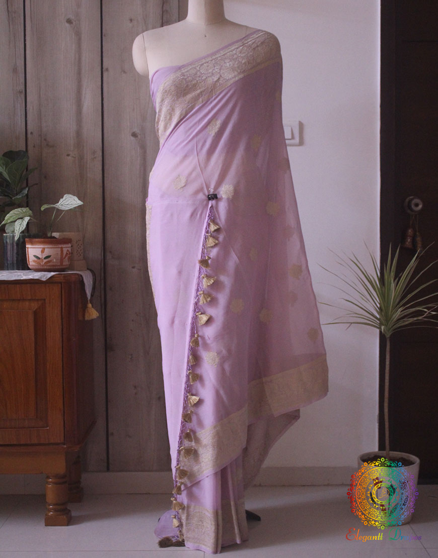 Pale Lavender Banarasi Handloom Georgette Kadhuwa Saree