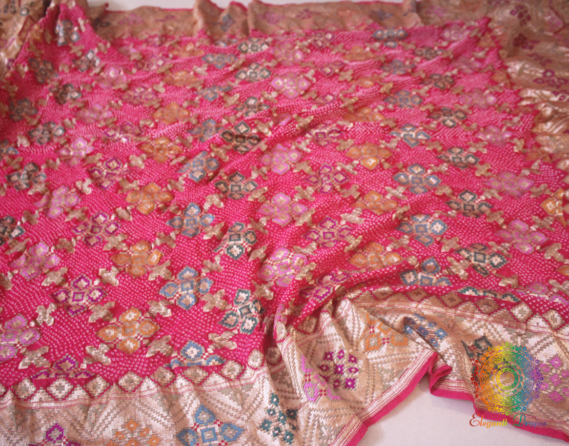 Pink Banarasi Handloom Georgette Patola Bandhani Dupatta