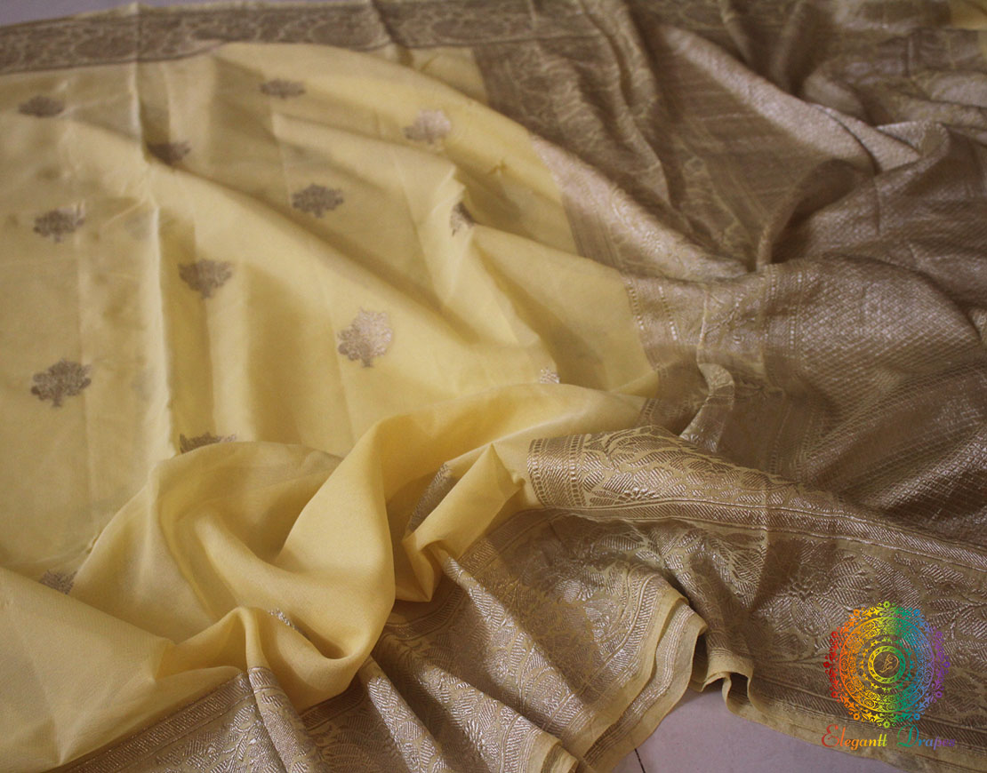 Yellow Banarasi Handloom Georgette Kadhuwa Saree