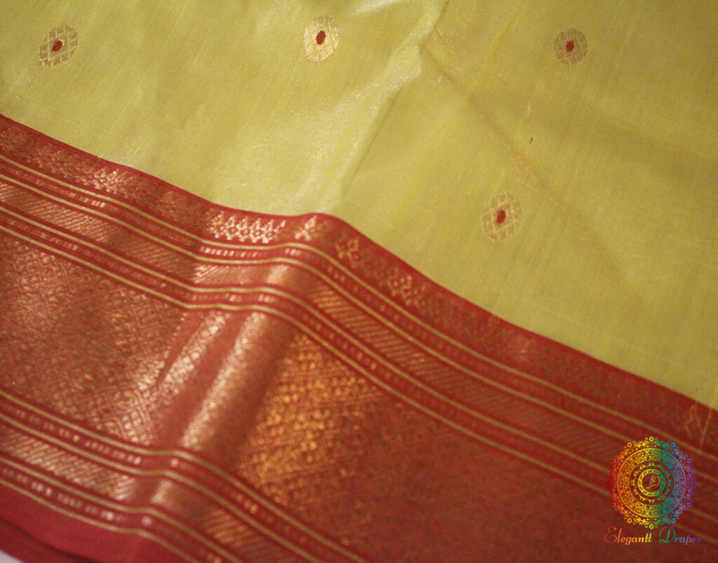Greenish Yellow Pure Chanderi Handloom Tissue Silk Saree