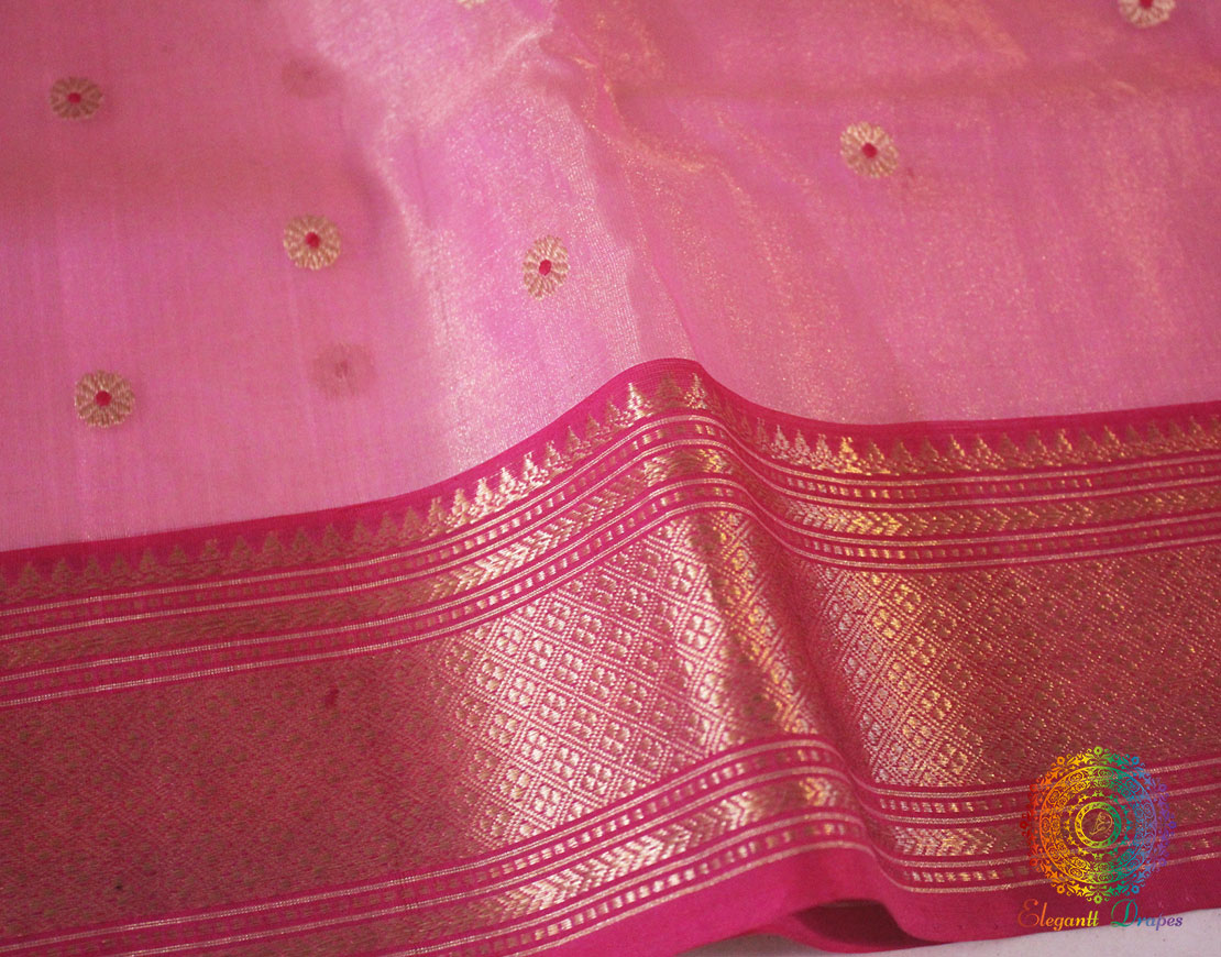 Pink Pure Chanderi Handloom Tissue Silk Saree